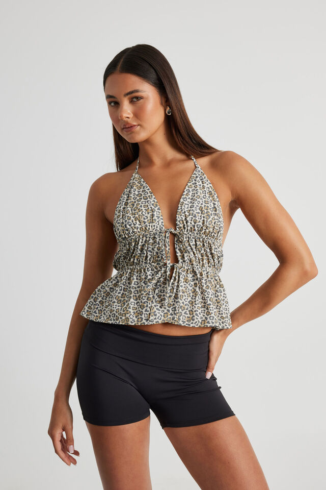 Bronte Tie Front Halter, LEOPARD