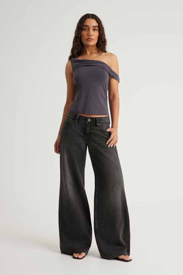 Soft Washed Off Shoulder Top, PHANTOM