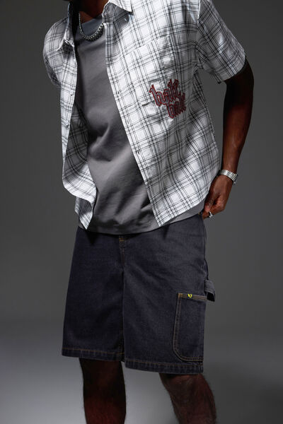 Half Half Painter Baggy Denim Short, BLACK STONE