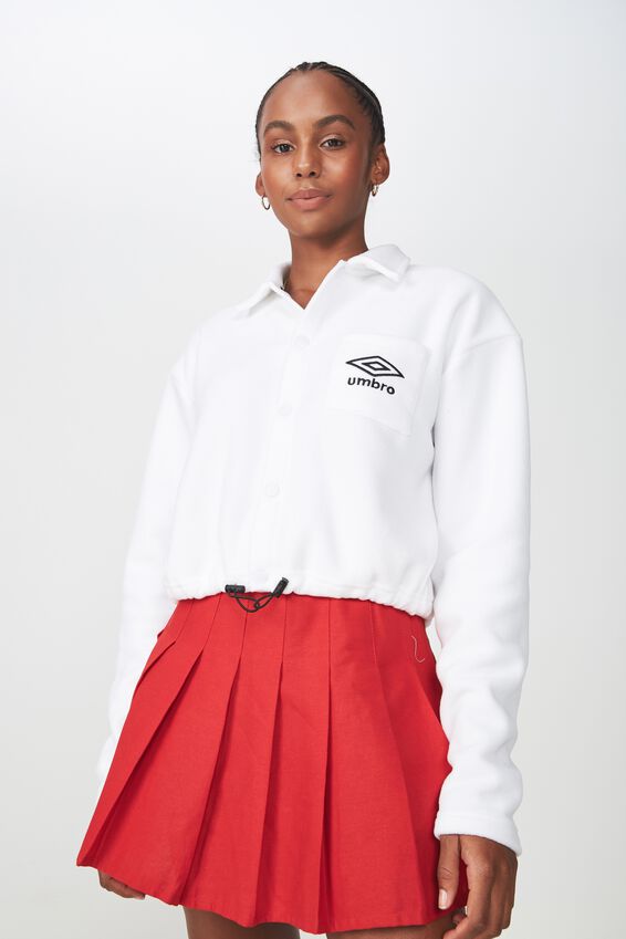 Umbro Lcn Cropped Polar Fleece Jacket, WHITE