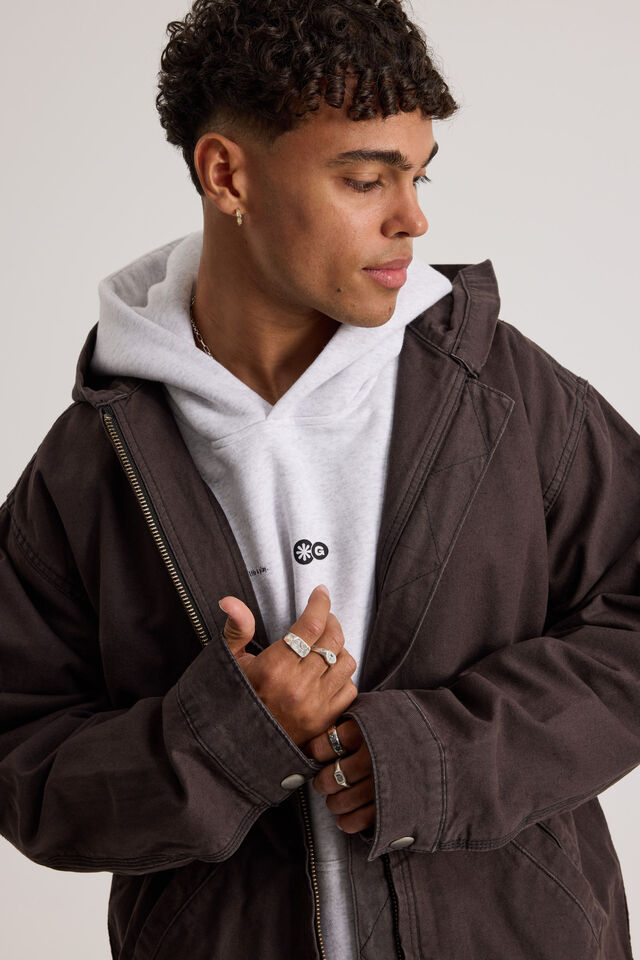 Half Half Hooded Coach Jacket, WASHED BLACK