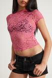 Lace Fitted Tee, HYPER PINK - example image 4