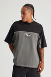 Half Half Box Fit Panelled Graphic Tshirt, HH GREY/BLACK ESCALADE - example image 1