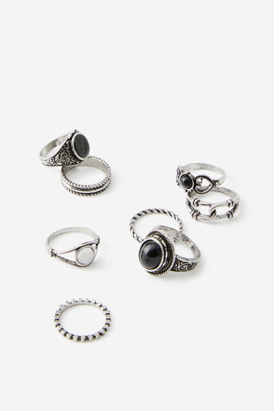 Assorted Ring Pack, SILVER/BLACK