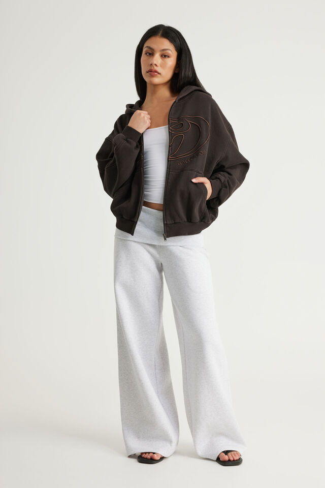 Open Gallery Boxy Zip Through Hoodie, OG WASHED CHOC NOIR/GALLERY SWIRL