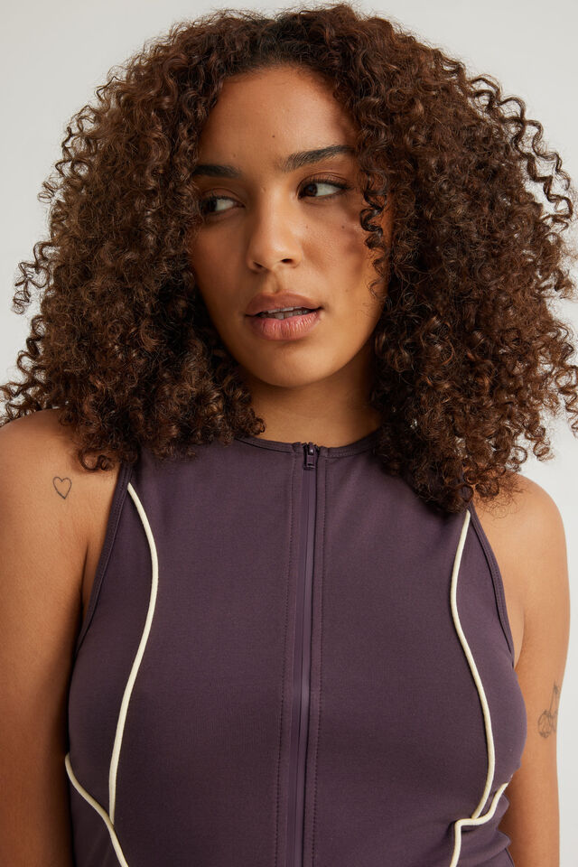 Panelled Zip Through Tank, FROZEN BERRY/BUMBLE YELLOW PIPING