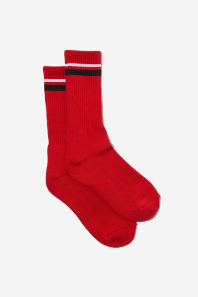 Retro Ribbed Socks, RED/WHITE BLACK STRIPE
