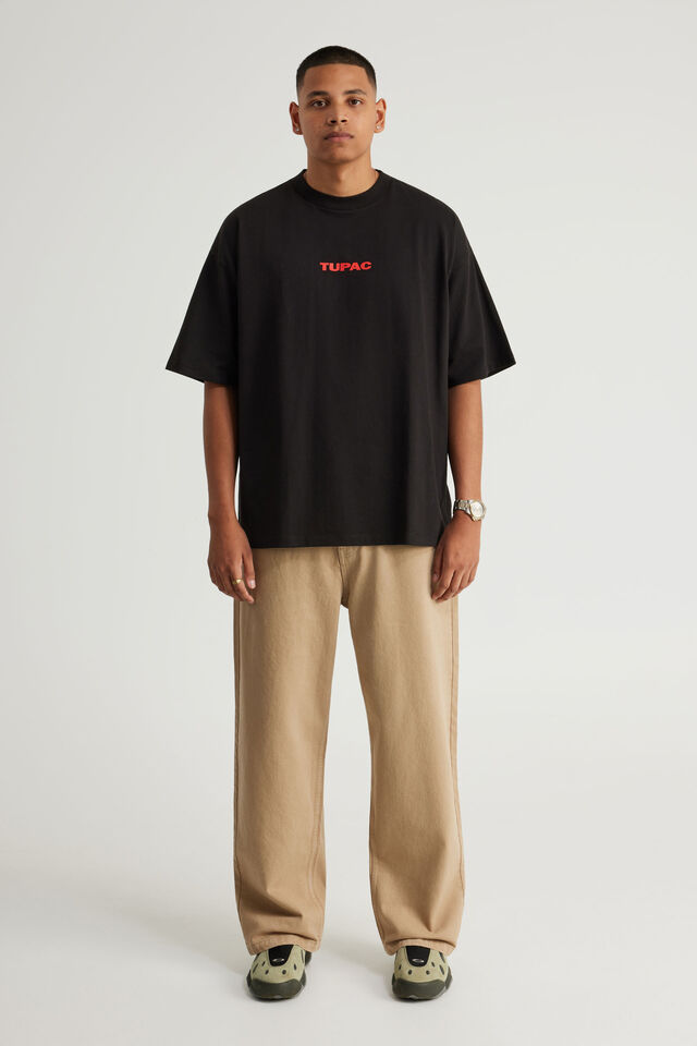 Box Fit Music Merch T Shirt, LCN BRA BLACK/TUPAC AMBITIONZ