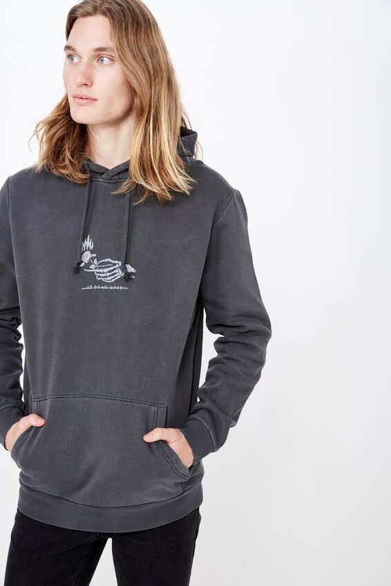Graphic Hoodie, WASHED BLACK/NO GOOD