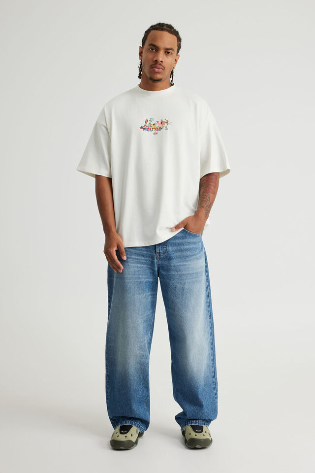 Spongebob X Half Half Heavyweight Box Fit T Shirt, LCN NIC CLOUD/SPONGEBOB GANGS ALL HERE