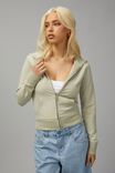 Fitted Zip Through Hoodie, SOFT GREEN - alternate image 1