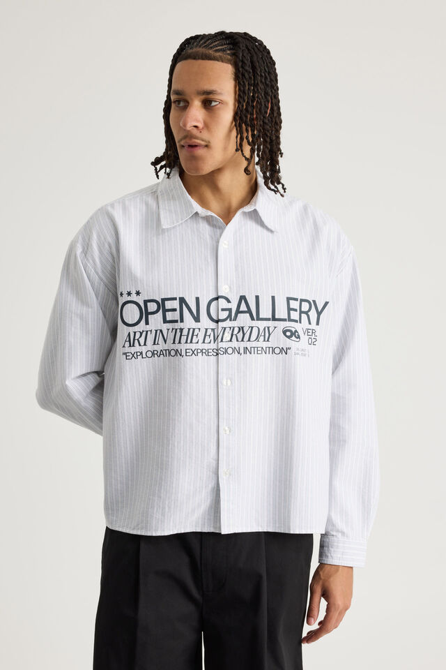 Open Gallery Boxy Cropped Long Sleeve Shirt, OG OXFORD BLUE/EVERYDAY ART