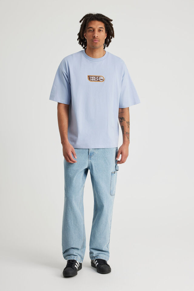 Half Half Box Fit Graphic T Shirt, HH BLUE CHALK/AINT NO GAME