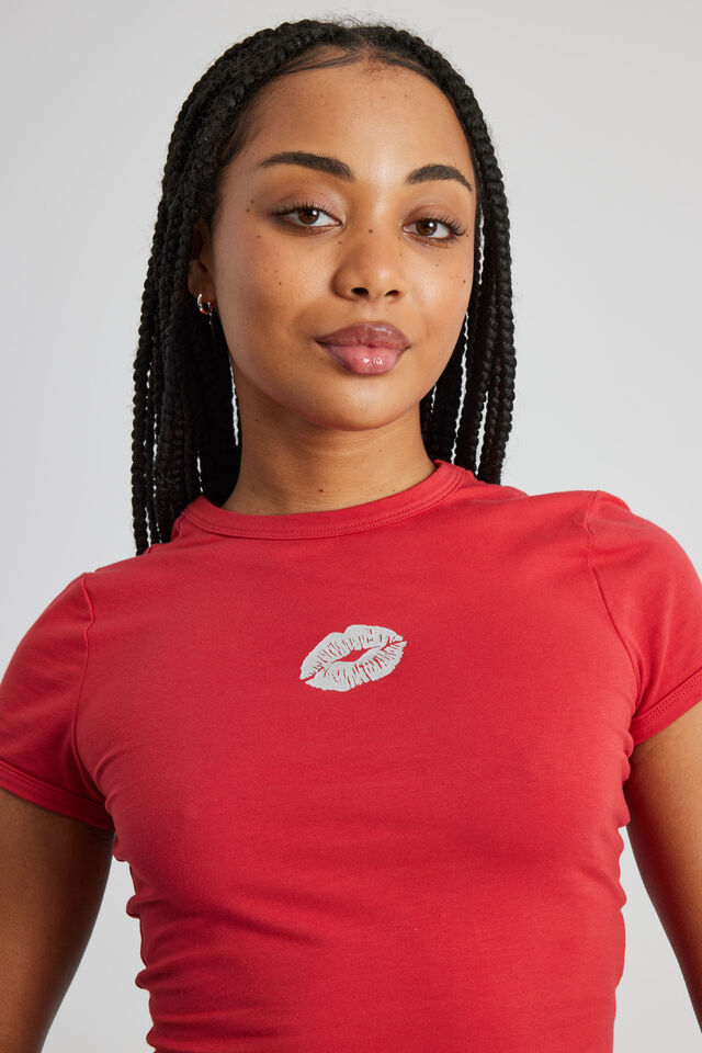 Fitted Baby Tee, RANCH RED/LIPS