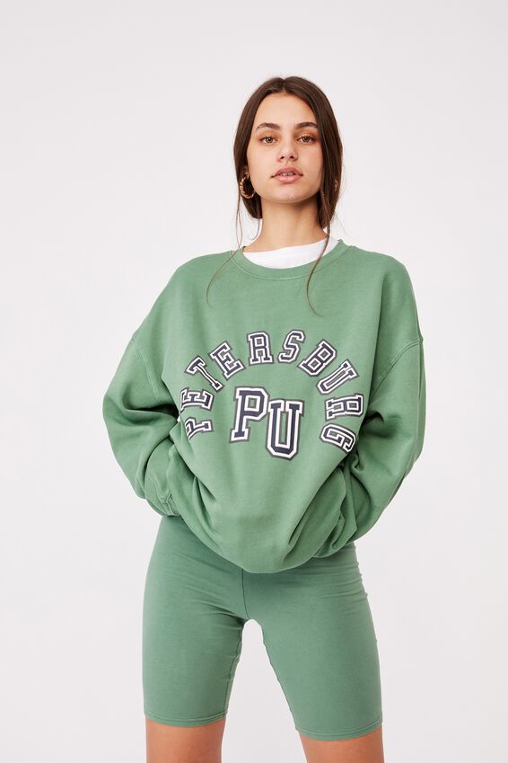 Oversized Graphic Crew, WASHED ECO GREEN/PETERSBERG