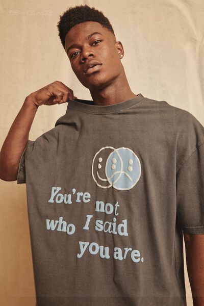 Oversized Graphic T Shirt, WASHED TORNADO/NOT WHO I SAID YOU ARE