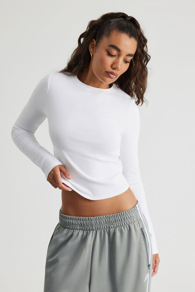 Authentics Fitted Long Sleeve Top, WHITE