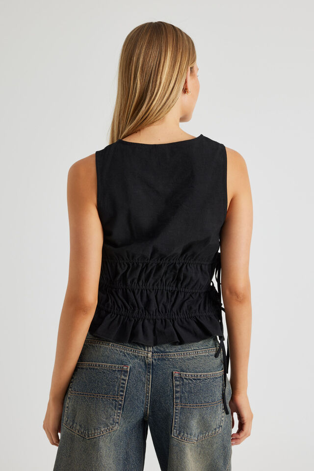 Remi Ruched Tie Top, BLACK