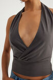 Open Back Deep V Halter, WASHED BLACK - example image 4