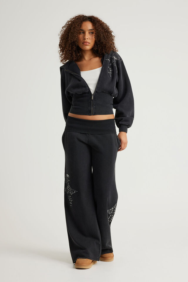 Notion Corset Zip Through Hoodie, NTN LIGHT WASHED BLACK/GOTHIC