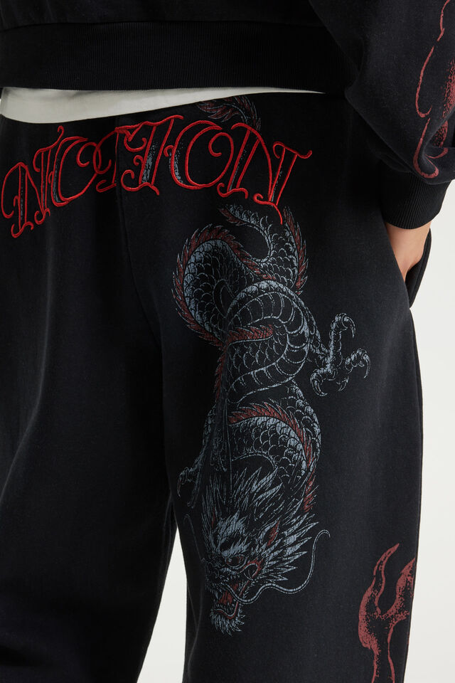 Baggy Trackpant, NTN WASHED BLACK/DRAGON