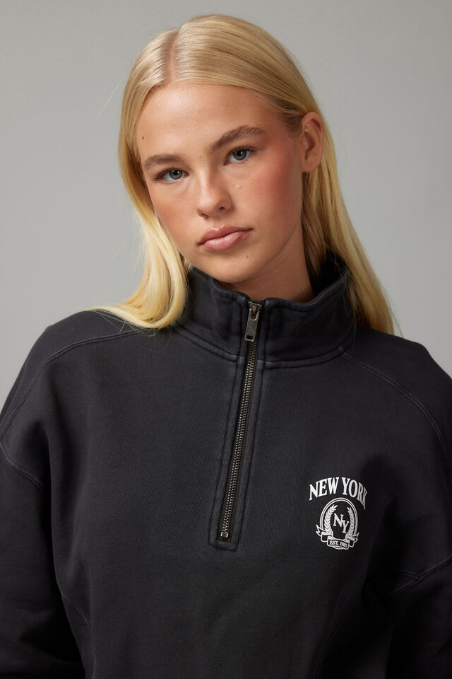 Slouchy Graphic Qtr Zip, PHANTOM/NYC