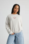 Graphic Crew Sweater, DOVE GREY/CHERRY HEART - alternate image 2