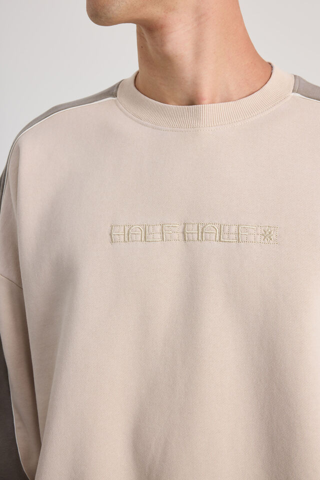 Half Half Piped Crew, HH WASHED BEIGE/PANELLED Y2K