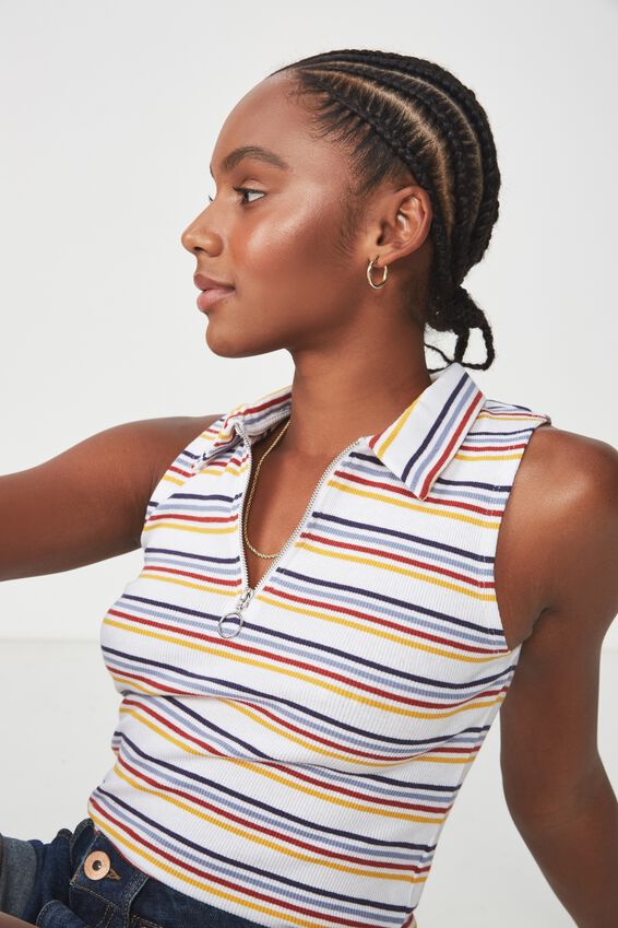 Sleeveless Collar Tank, JORDAN STRIPE