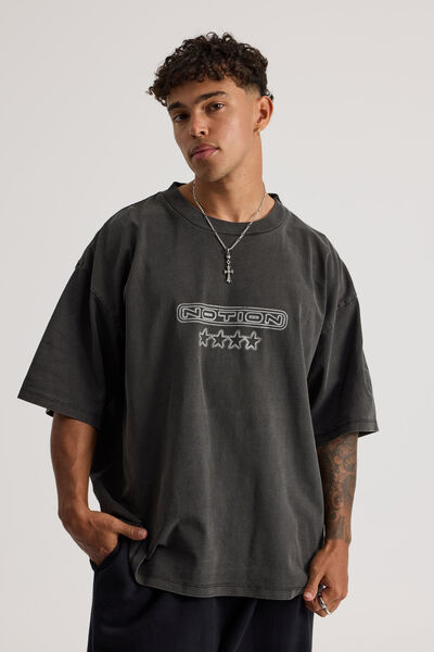 Notion Vintage Box Fit Graphic Tshirt, NTN WASHED BLACK/STAR SPRAY