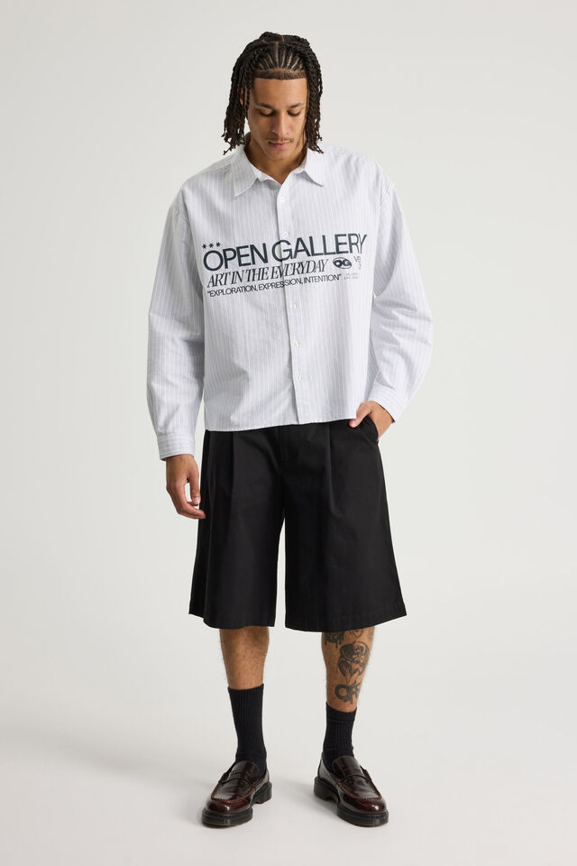 Open Gallery Boxy Cropped Long Sleeve Shirt, OG OXFORD BLUE/EVERYDAY ART