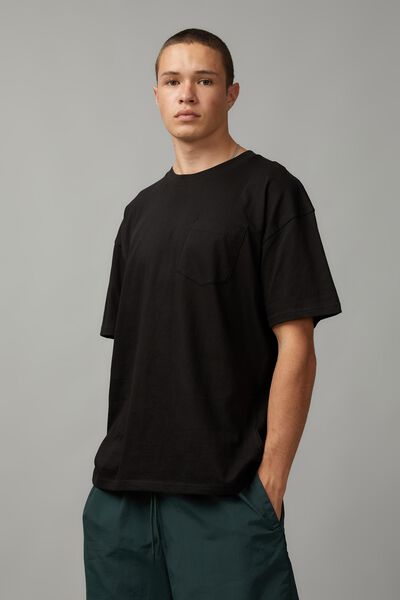 Basic Oversized Pocket T Shirt, BLACK