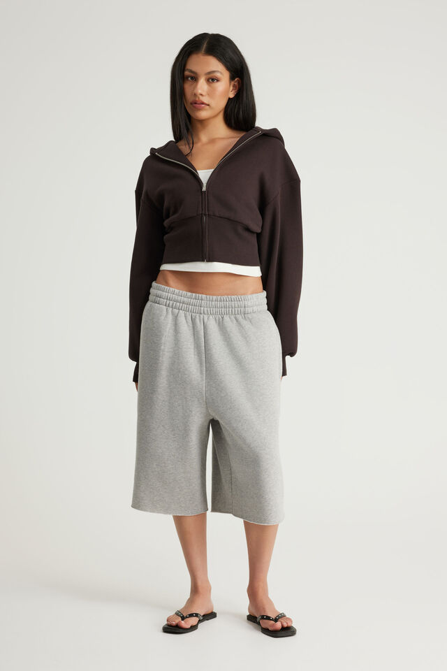Authentics Shrunken Zip Through Hoodie, CHOC NOIR