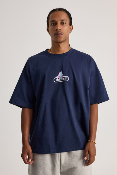 Half Half Heavyweight Box Fit Graphic Tshirt, HH MIDNIGHT BLUE/HALF HALF FROG