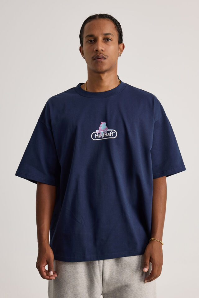 Half Half Heavyweight Box Fit Graphic Tshirt, HH MIDNIGHT BLUE/HALF HALF FROG