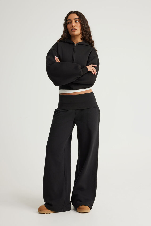 Wide Waistband Trackpant, BLACK