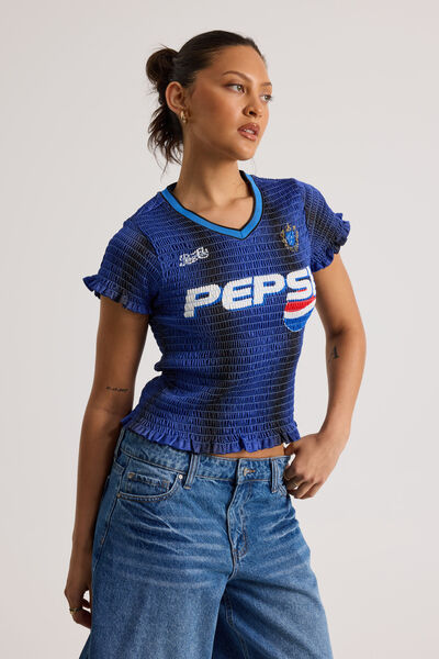 Lcn Pepsi Shirred Fitted Sports Jersey, LCN PEP GLOBE BLUE/PEPSI