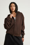 Authentics Boxy Zip Thru Hoodie, WALNUT - example image 1