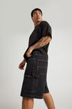 Half Half Painter Baggy Denim Short, BLACK STONE - example image 2