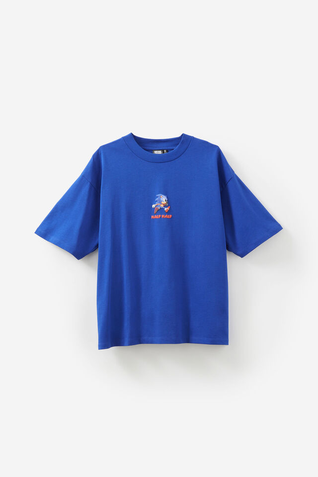 Sonic X Half Half Heavy Weight Box Fit Tshirt, LCN SEG CORPORATE BLUE/SONIC ZOOM