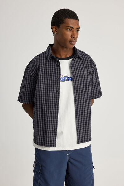 Half Half Short Sleeve Shirt, HH EBONY CHECK