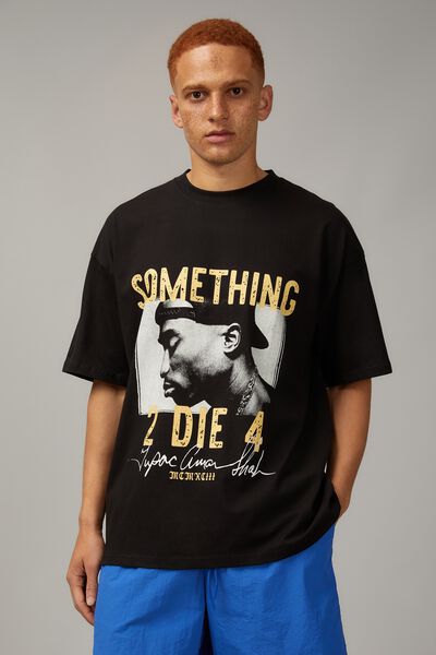 Oversized Music Merch T Shirt, LCN BRA BLACK/TUPAC DIE FOR