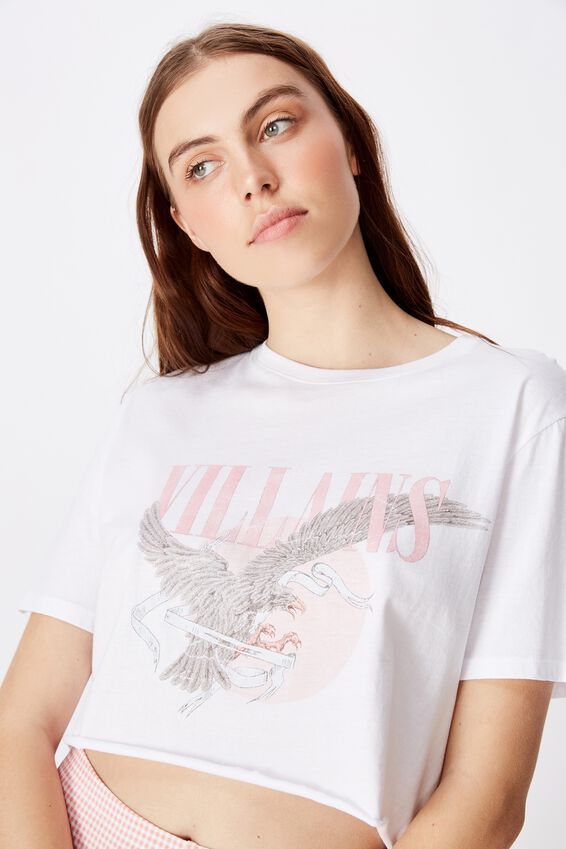 Short Sleeve Raw Edge Crop T Shirt, WHITE/VILLAINS