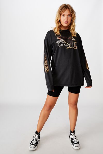 Oversized Ls Graphic Tee, WASHED BLACK/EAGLE FLAMES