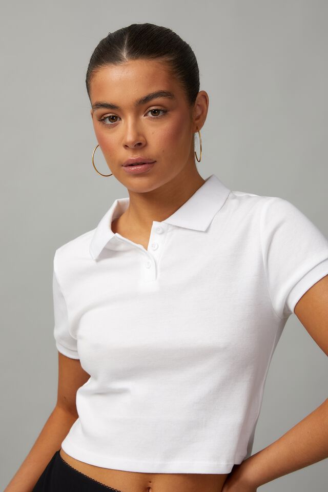 Short Sleeve Fitted Polo Tee, WHITE