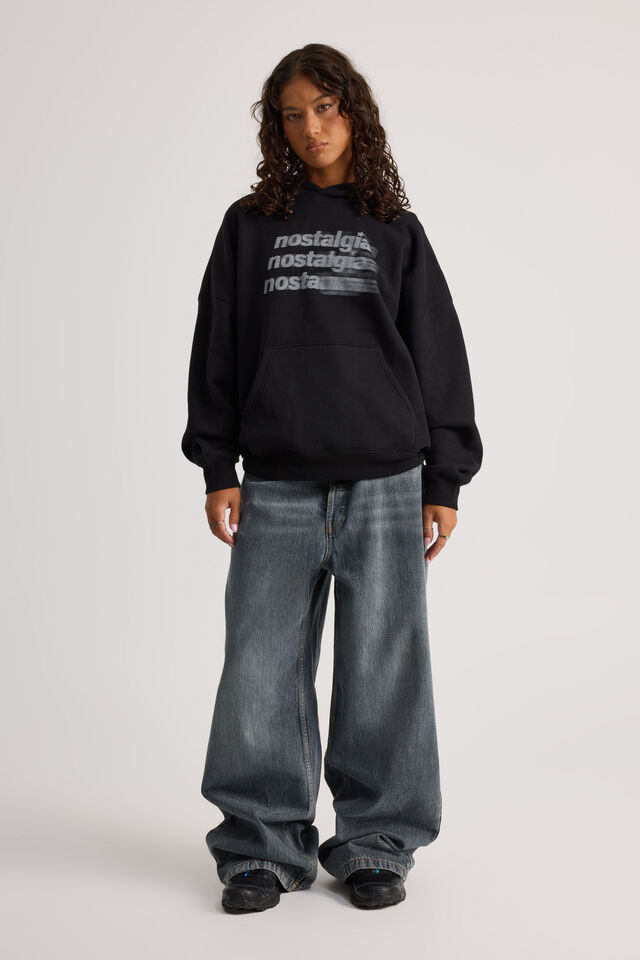 Harley Slouchy Hoodie, BLACK/NOSTALGIA