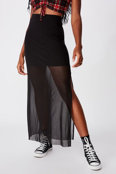 Mesh Maxi Skirt, BLACK