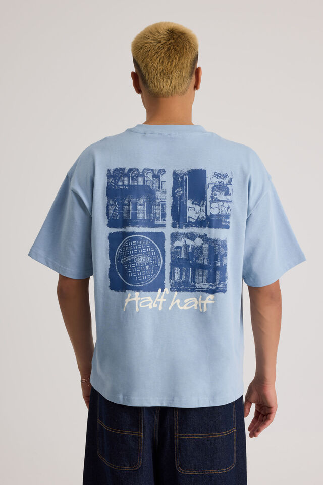 Half Half Heavyweight Box Fit Graphic Tshirt, HH BLUE MIST/HALF HALF STAMP