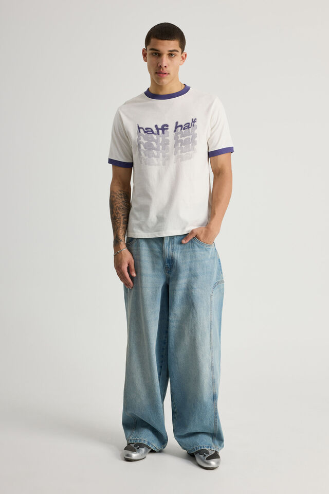 Half Half Slim Fit Ringer Tshirt, HH CLOUD/NEBULA WARPED VISION