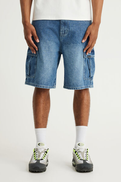 Half Half Cargo Denim Short, TIDAL BLUE